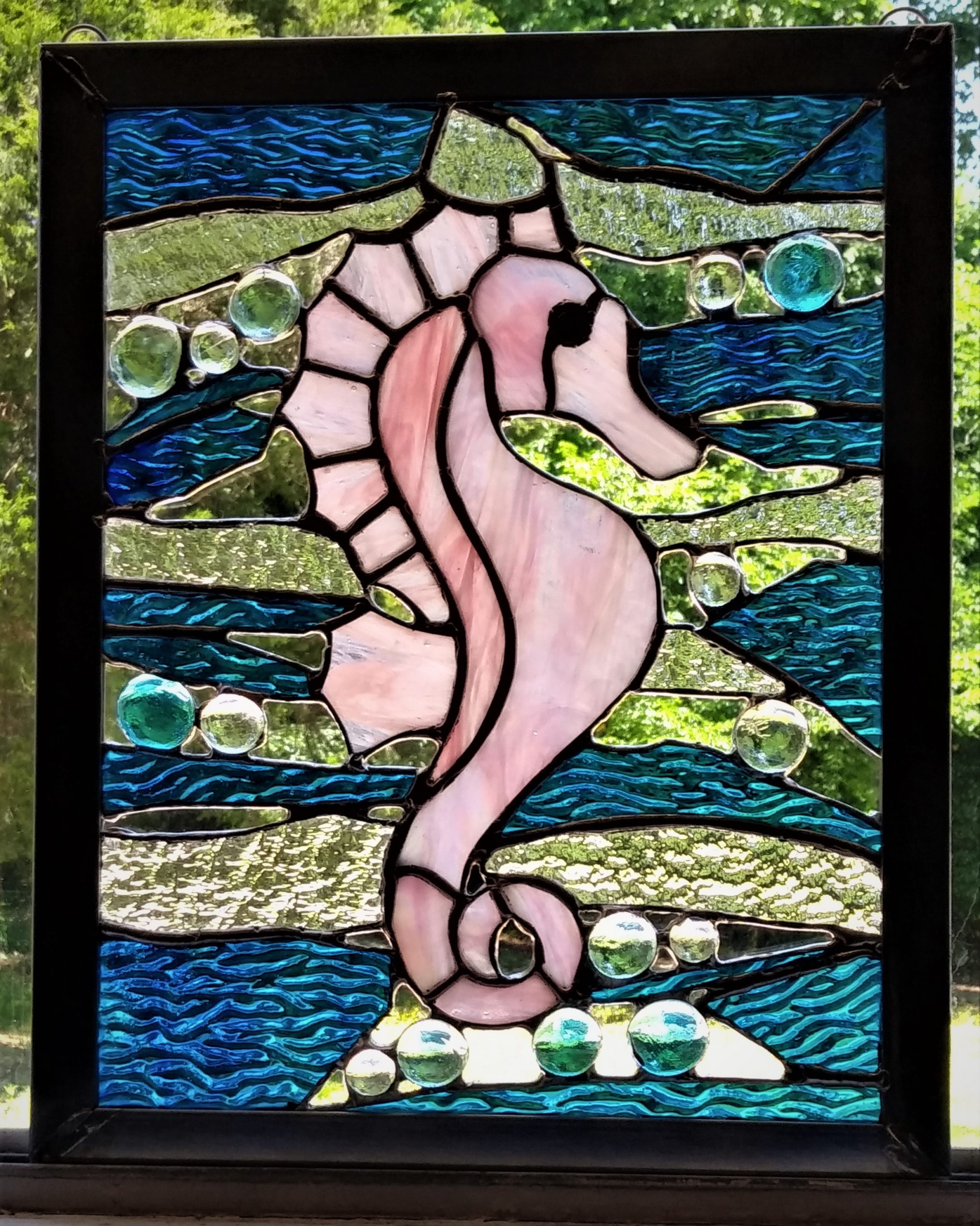 mosaic glass sea horse picture